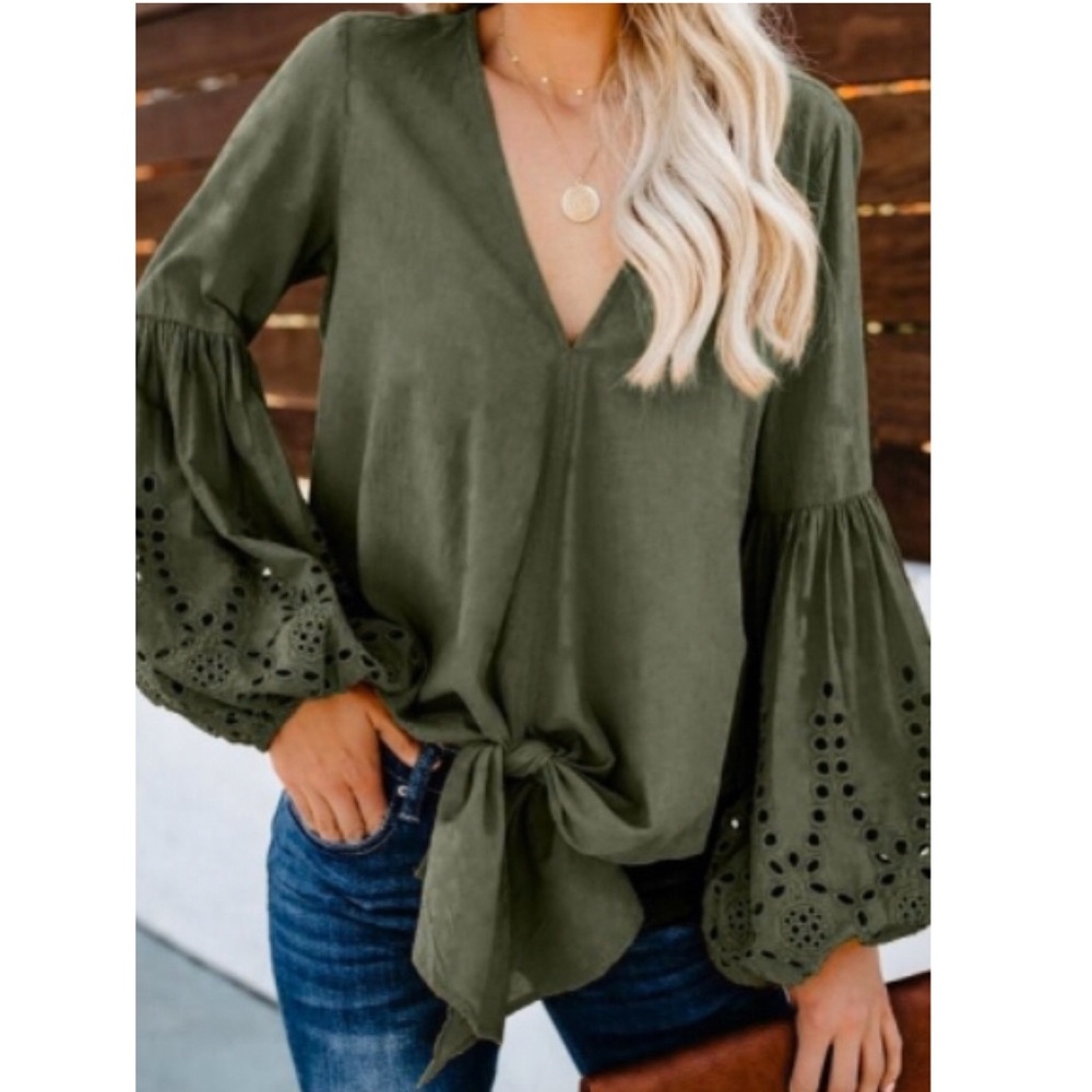 HPx2🎉‼️1 Small Left‼️ Olive Balloon Sleeve Top - Picture 3 of 7